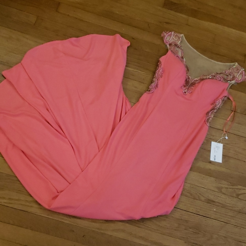 NWT BEAUTIFUL coral prom or homecoming dress mesh6